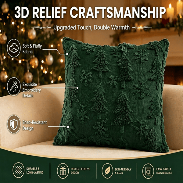 Julepudebetræk, 18x18 tommer, sæt med 2, jacquard 3D julebroderet imiteret pels pyntepuder, julepynt.