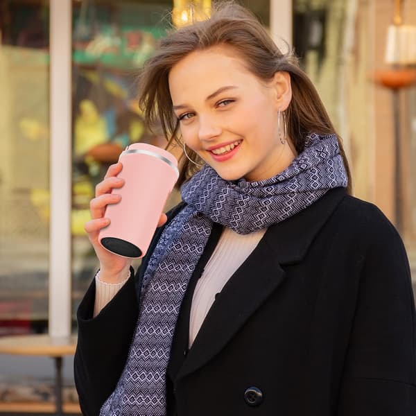 Isoleret kaffekrus i rustfrit stål, varmebevarende, 510 ml, holdbart pink