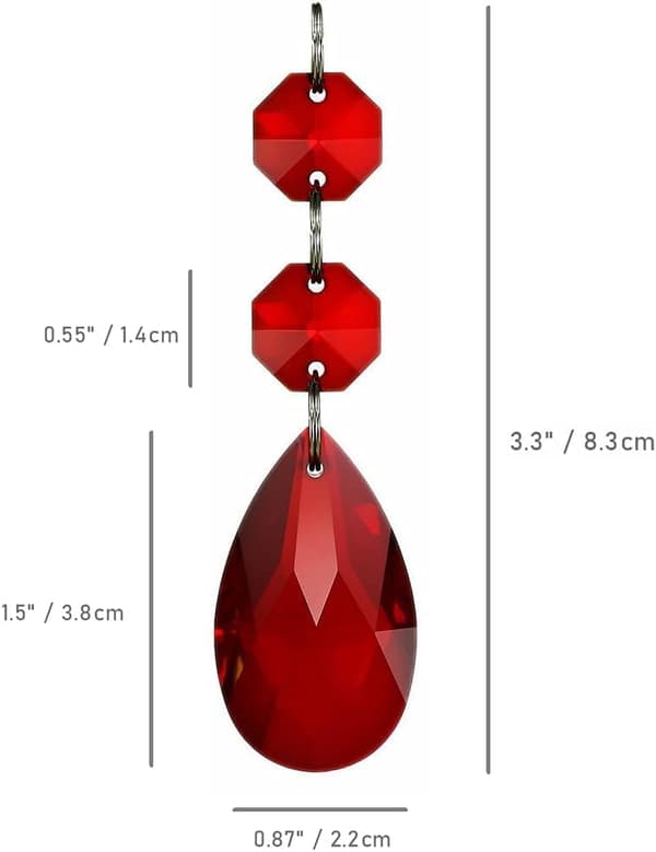 Ti 38 mm dråpeformede krystallprismekomponenter til lysekrone, hengende krystallglassperler til lysekronepynt. bright red