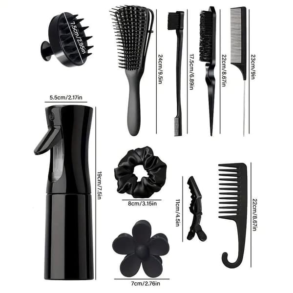 12-delt sæt med hårfarvnings- og stylingværktøjer black 12-piece set
