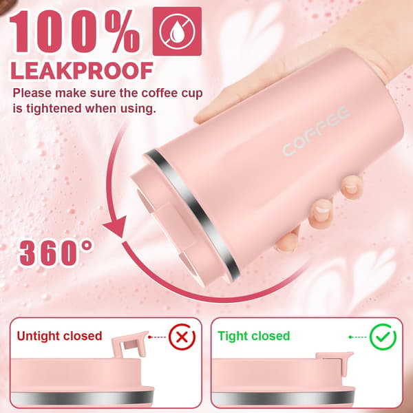 Isoleret kaffekrus i rustfrit stål, varmebevarende, 510 ml, holdbart pink