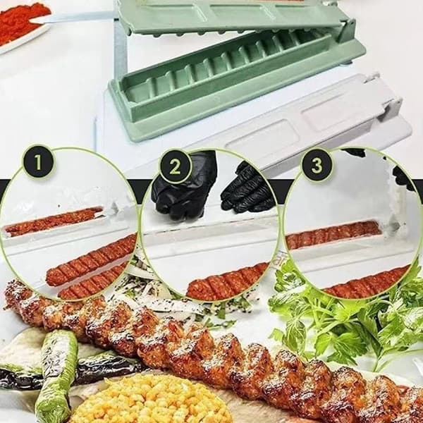 Kebab Maker Grillverktyg, Plastspettpress för Jämnt Fyllda Kött & Grönsaker, Svart/Vit black
