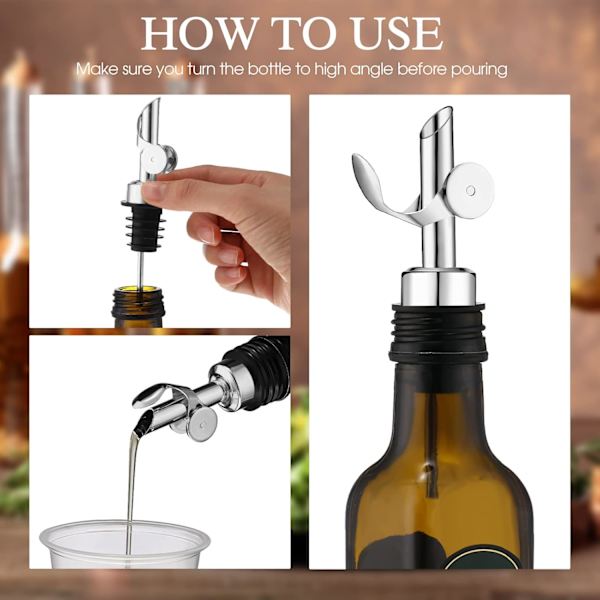 5-delt vinflaskedispenser i rustfrit stål med automatisk vippefunktion, olivenoliedispenser, balsamicoeddike/alkoholdispenser. True Colors