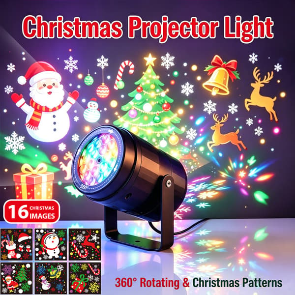 LED-projektorlys til Halloween & Jul, 16 mønstre, USB, festlig stemningsbelysning Christmas