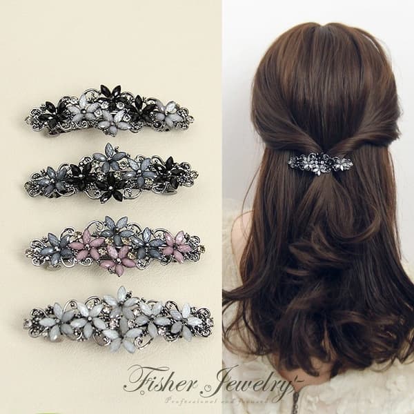Blomsterhårklämma, hårnål, håraccessoar, elegant present med strass. grey