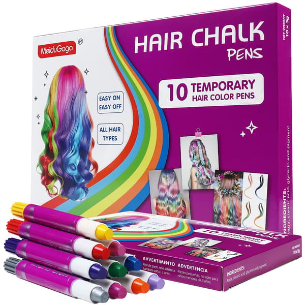 10 farver midlertidige hårkridtpenne, vandopløselige vaskbare hårfarvekridt, engangs hår-highlight makeup-stift til fest cosplay børn