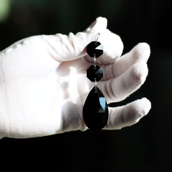Ti 38 mm dråpeformede krystallprismekomponenter til lysekrone, hengende krystallglassperler til lysekronepynt. pure black