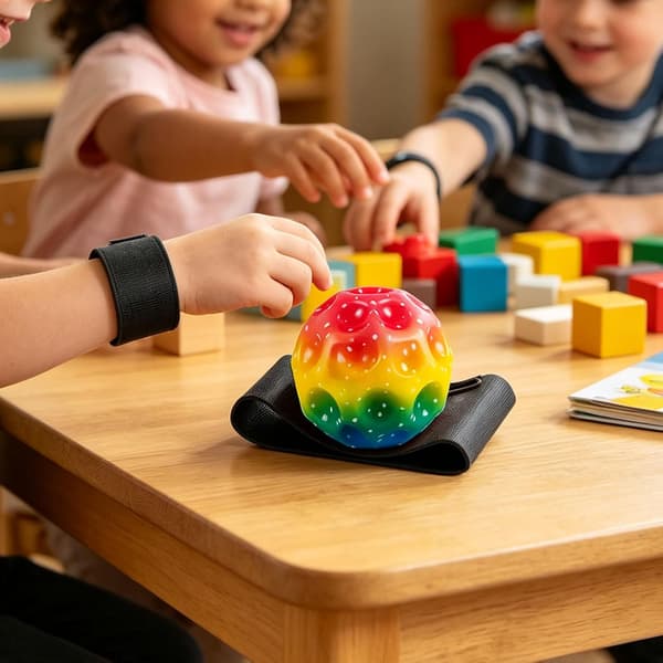 Håndledsreboundbold, 2,7-tommer PU-reboundlegetøj, selvklæbende håndledsrem med blød polstring.