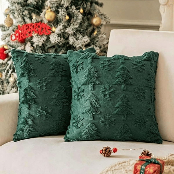 Julepudebetræk, 18x18 tommer, sæt med 2, jacquard 3D julebroderet imiteret pels pyntepuder, julepynt.