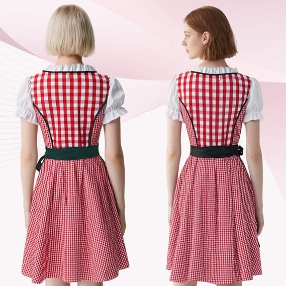 Oktoberfest Dirndl Kjole, Bayersk Kostume, Festkjole med Forklæde, Flere Farver