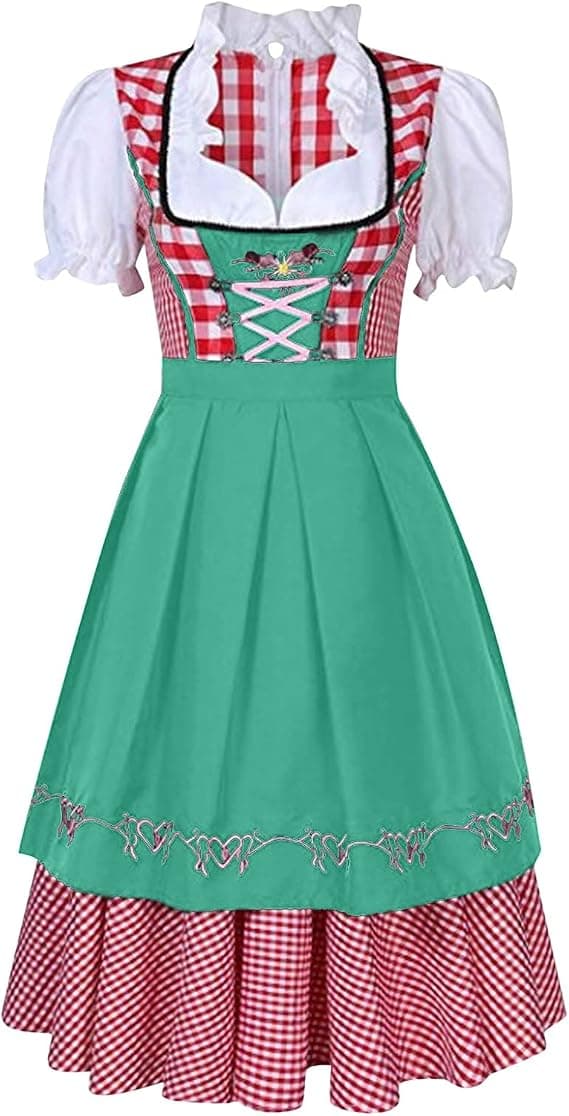 Oktoberfest Dirndl Kjole, Bayersk Kostume, Festkjole med Forklæde, Flere Farver