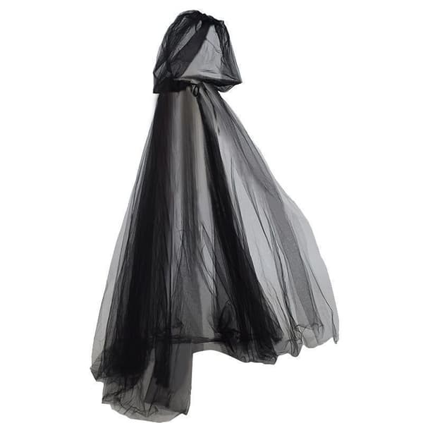 Hettekappe i tyll til Halloween, heks, demon, vampyr cosplay-kappe, lang nettingkostyme til julekostymefest