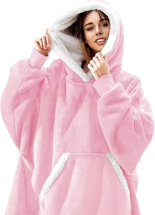 Bærbar Hættetrøje Tæppe, Oversized Sherpa Hættetrøje, Super Blød Varm Behagelig Sweatshirt Varm Pullover Fleece pink