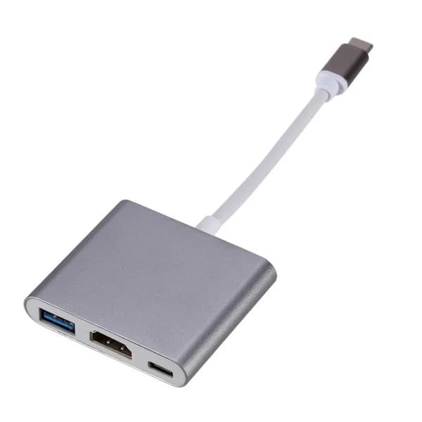 USB-Type-C 3-i-1 HDMI-adapterkabelkonverterhub til Macbook, Android-telefon og TV. grey