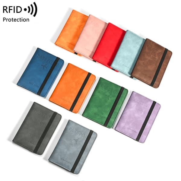 RFID Blocking Passport Holder Travel Wallet, Multifunctional PU Leather Document Case With Elastic Band Royal Blue