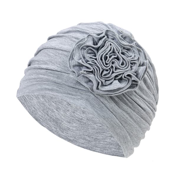 Blomsterdesign Kjemoterapi Hårtap Lue Kreft Hodeplagg for Kvinner Light gray
