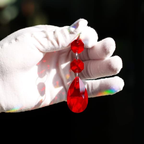 Ti 38 mm dråpeformede krystallprismekomponenter til lysekrone, hengende krystallglassperler til lysekronepynt. bright red