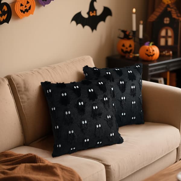 2-delt Halloween Spøgelse Pudebetræk Sæt (45x45 cm), bløde imiterede plys pudebetræk, perfekte til efterår, Thanksgiving og Halloween feriedekorationer