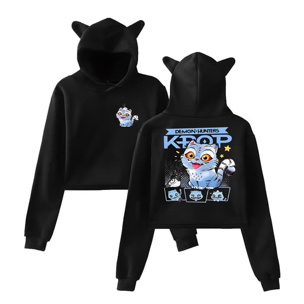 KPop Demon Hunter Hettegenser 3D-trykt Katteører Crop Top Hettegenser S S