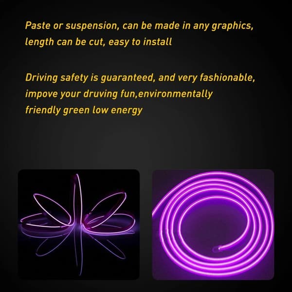 2-meter lilla LED bil interiør dekorativ ambient lys strip tilbehør purple