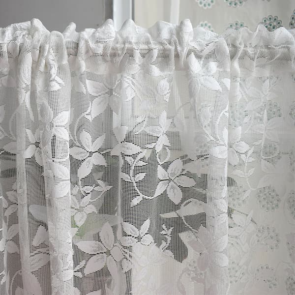 Vit spetsgardin för köksfönster Jacquard Floral Voile