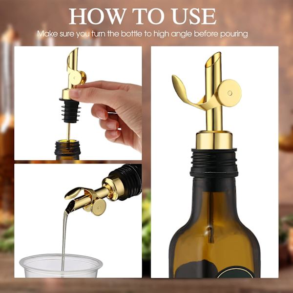 5-delt vinflaskedispenser i rustfrit stål med automatisk vippefunktion, olivenoliedispenser, balsamicoeddike/alkoholdispenser. gold