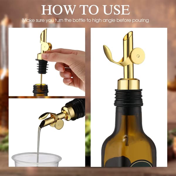 5-delt vinflaskedispenser i rustfritt stål med automatisk vippefunksjon, olivenoljedispenser, balsamicoeddik/alkoholdispenser. gold