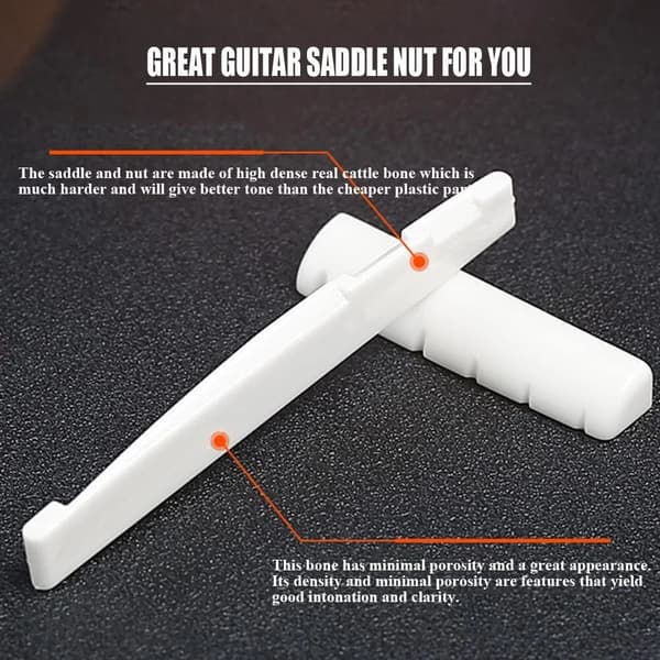 6-strengs akustisk gitarbeinsbro, sal og mutter, ekte beindeler.