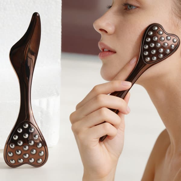 20-perle Ansigtsmassager i Rustfrit Stål med Kuldeterapi, Hjerteformet Massager til Ansigts- og Øjenpleje Black