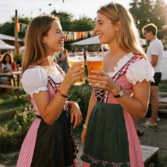 Oktoberfest Dirndl Kjole, Bayersk Kostume, Festkjole med Forklæde, Flere Farver