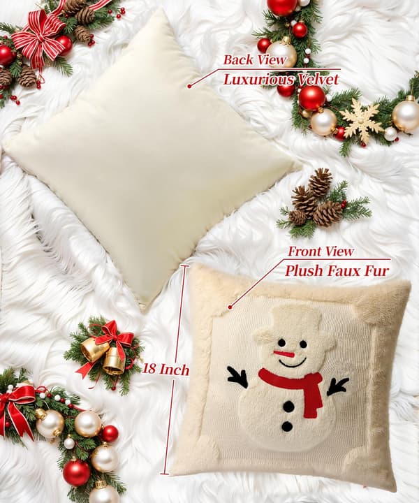 2-pack julkuddfodral, 3D-broderat dekorativt sofföverdrag, heminredning, julkuddfodral, 45x45 cm, beige snögubbe