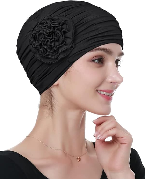 Blomsterdesign Kemoterapi Hårtabshue Kræfthovedbeklædning til Kvinder black