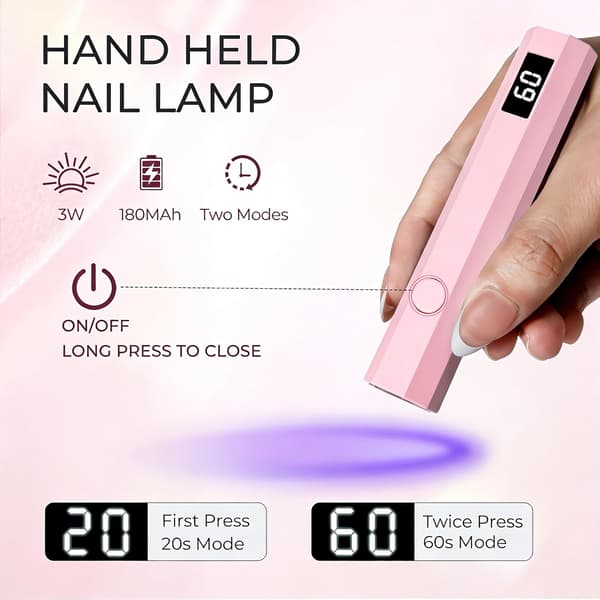 Mini håndholdt UV-neglelampe, 3W oppladbart lys med LED-skjerm