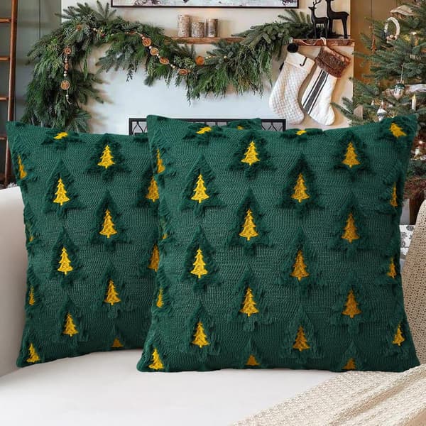 Julepudebetræk, 18x18 tommer, sæt med 2, jacquard 3D julebroderet imiteret pels pyntepuder, julepynt.