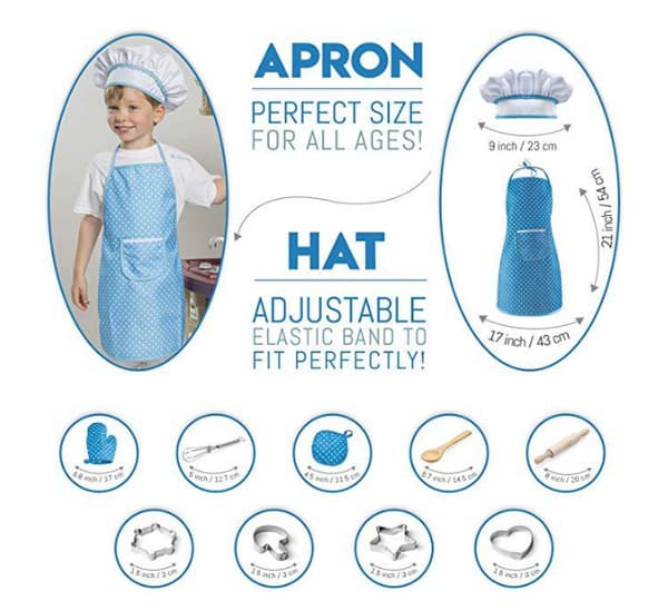 11 delar barn junior kock bakset med förkläde och kakformar låtsaslek kit blue