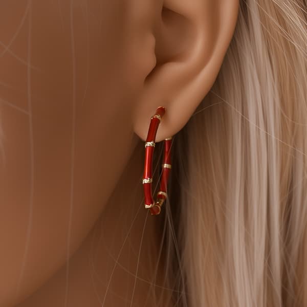 S925 Sterling Silver Röda Bambuknutformade Örhängen (Dam) - Alla hjärtans dag-present