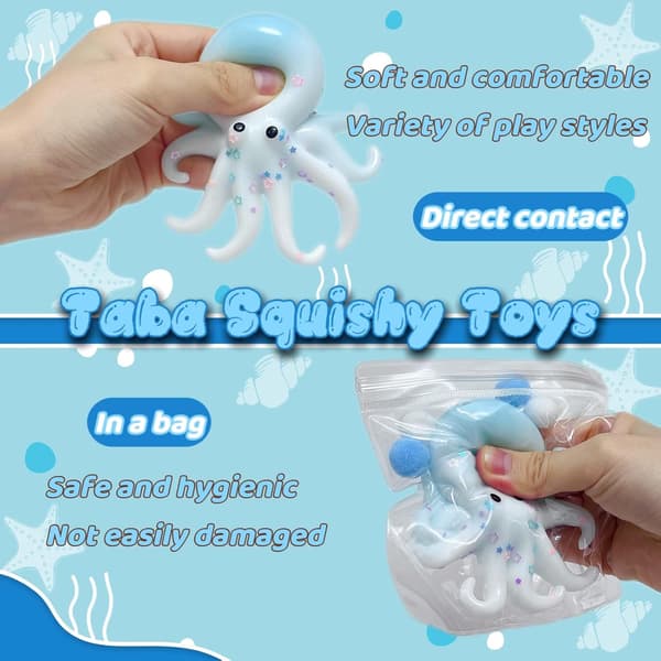 Blæksprutte Squishy Stresslegetøj, Blødt Sensorisk Legetøj til Drenge og Piger, Festgave blue and white