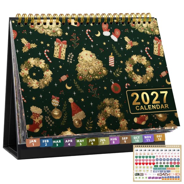2027 Skrivebordskalender, 12-måneders planlegger, Spiralbundet Stjernehimmel Skrivebordskalender