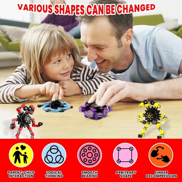 4-delt transformer og fidget spinner-lekesett for stresslindring