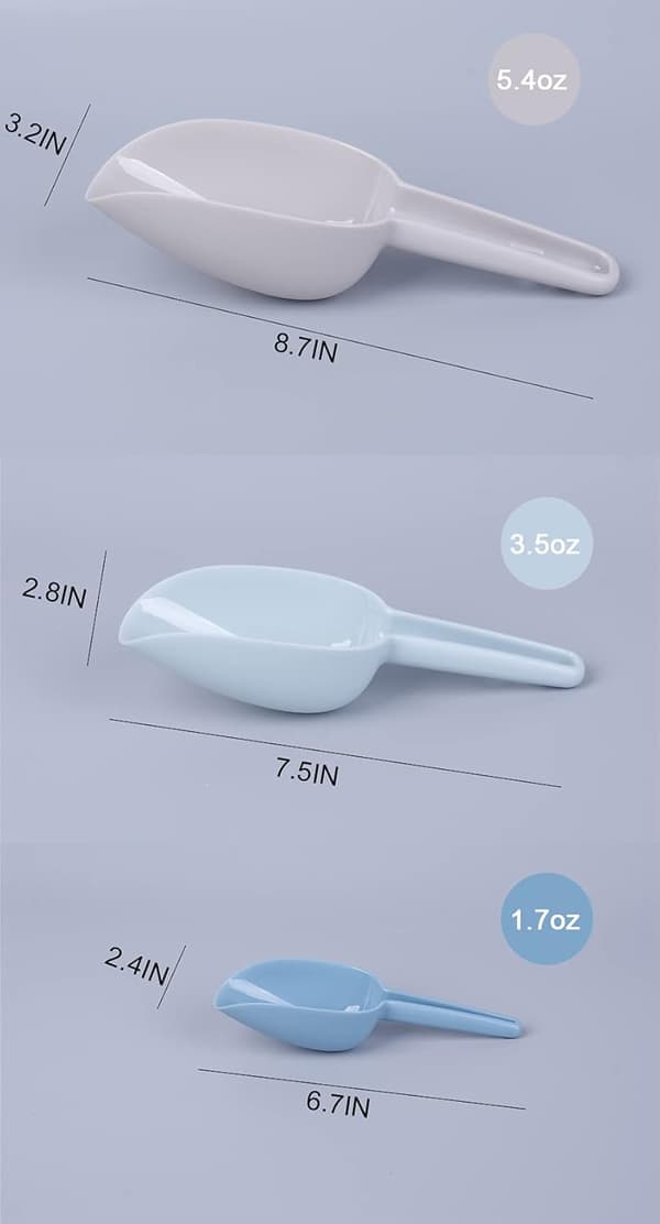 Multifunktionelle måleskeer til mel, køkken- og barske 3-i-1 plastik isske til dåsemad, tørfoder, sukker, korn, popcorn, kaffebønner, slik