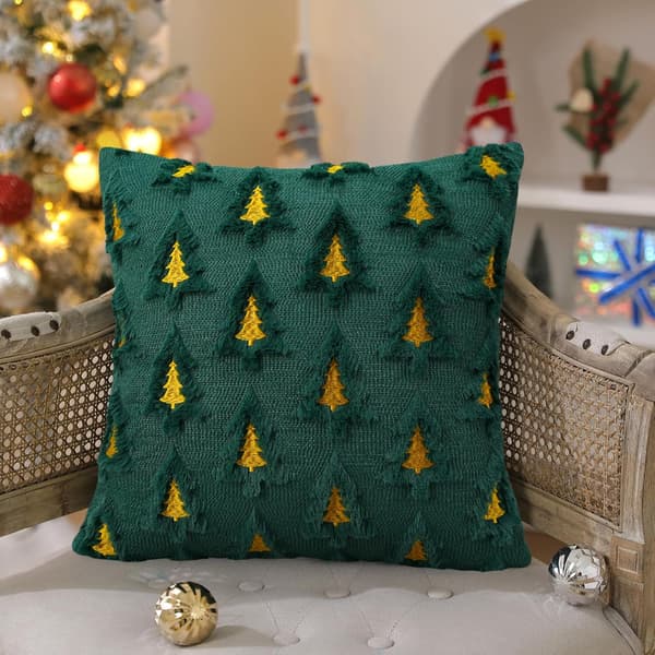Julepudebetræk, 18x18 tommer, sæt med 2, jacquard 3D julebroderet imiteret pels pyntepuder, julepynt.