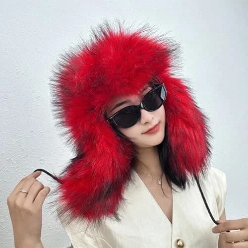 Faux pels hat i russisk stil, blød og varm vinterpilot hat, rød. red