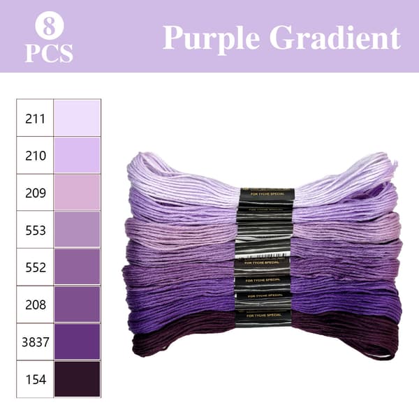 8 farver gradient broderigarn, 6 tråde 8m korsstingsgarn