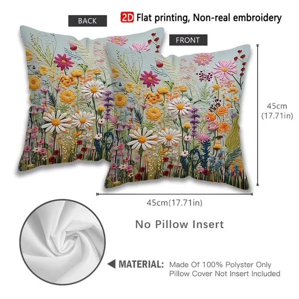 Nordiska blomtryckta örngott set om 2 | Dubbelsidigt digitaltryck | Slitstarka kuddfodral i polyester för sovrum, vardagsrum, soffdekor