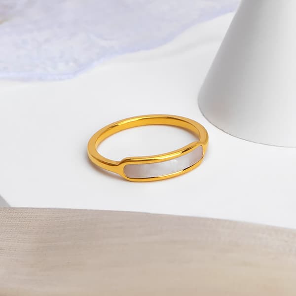 Dame 18K forgyldt rustfrit stål perlemorsring med forbindelsesringe. 9