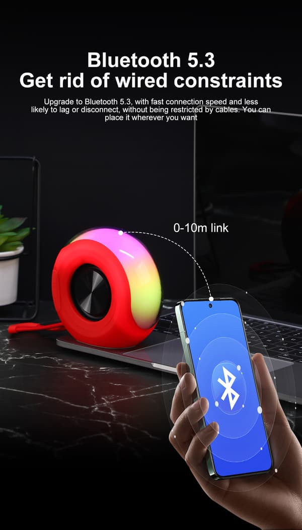 BS05 Bluetooth-højttaler – Mini Ambient Light-højttaler, bærbar bashøjttaler til hjem og udendørs, stilfuld trådløs lyd red