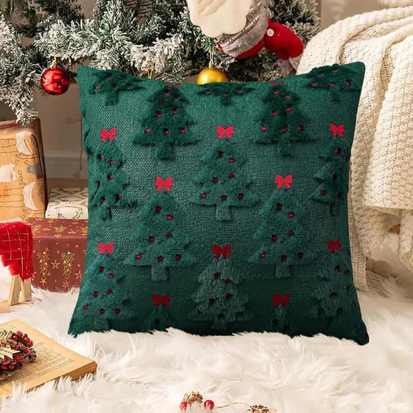 2-delt julepudebetræk sæt, 18x18 tommer, jacquard, 3D julebroderi, vinterferie pyntepudebetræk, julepynt
