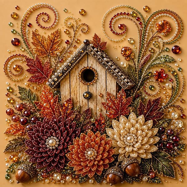 Efterårshøst DIY Perle Diamantmaleri Sæt 20×20cm, Egern Ræv Græskar Efterår Mosaik Håndværkssæt, Hjem Vægdekoration Gave