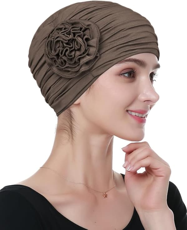 Blomsterdesign Kjemoterapi Hårtap Lue Kreft Hodeplagg for Kvinner Khaki