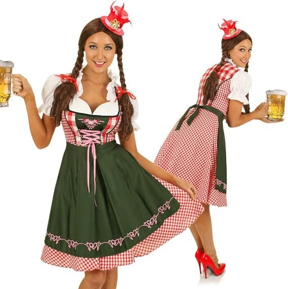 Oktoberfest Dirndl Kjole, Bayersk Kostume, Festkjole med Forklæde, Flere Farver